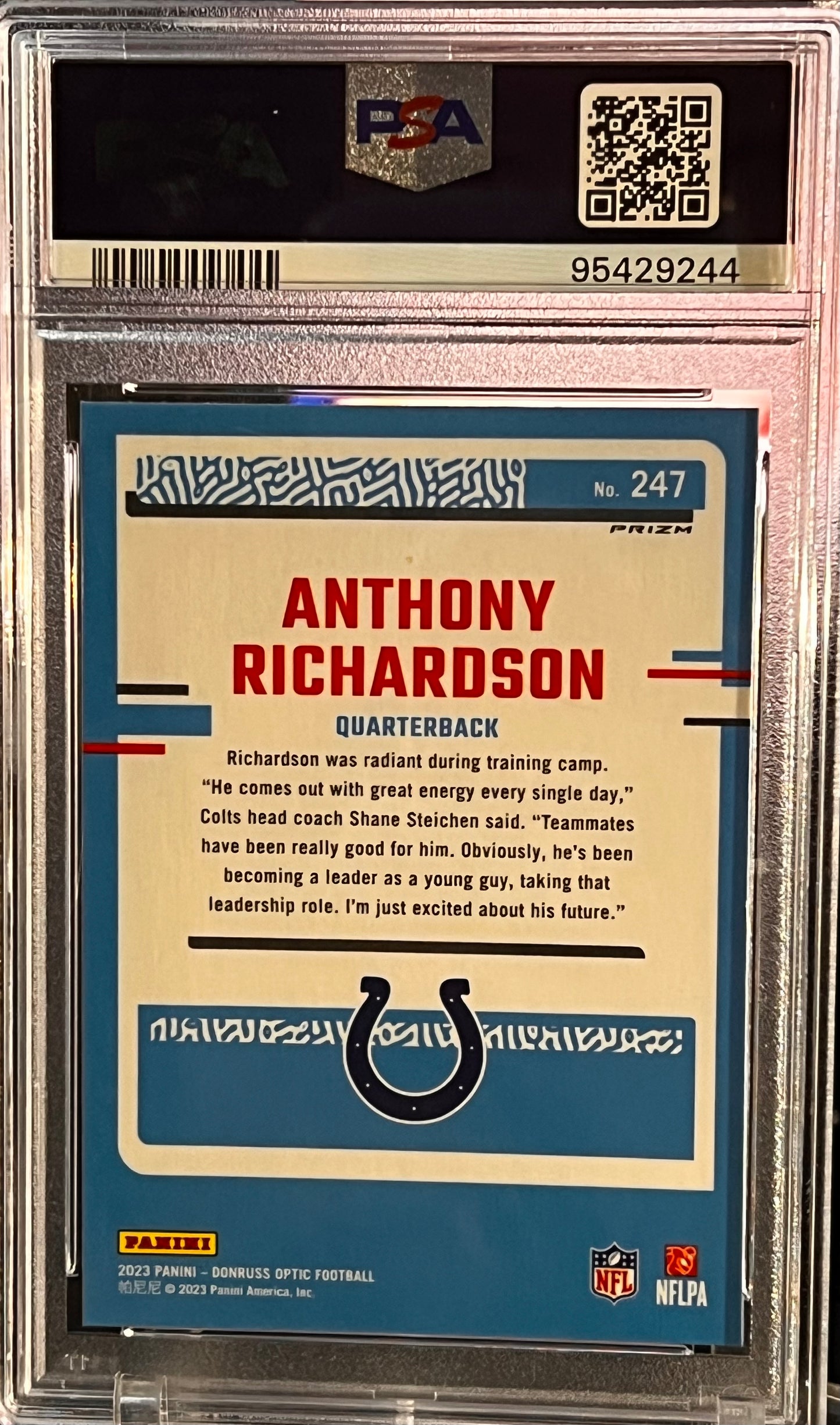 ⚡️ 2023 Donruss Optic Anthony Richardson – Holo RC #247 – PSA 10 GEM MINT ⚡️ Cert #95429244 | Colts QB1 | Chrome Finish | Rookie Year