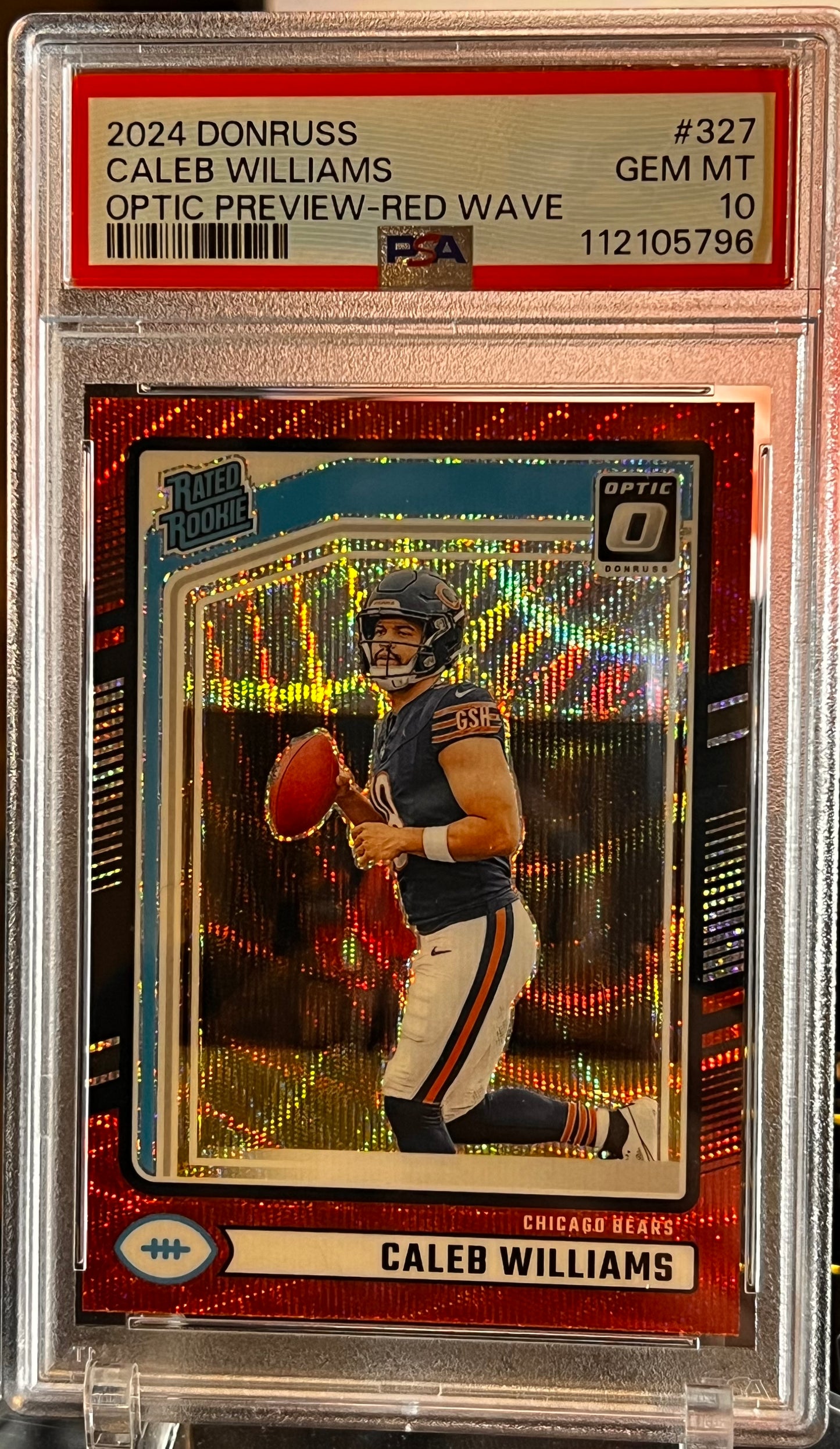 🏈 2024 Donruss Caleb Williams Optic Preview – Red Wave #327 PSA GEM MINT 10 | Cert #112105796