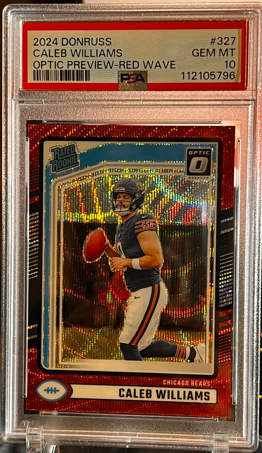 🏈 2024 Donruss Caleb Williams Optic Preview – Red Wave #327 PSA GEM MINT 10 | Cert #112105796