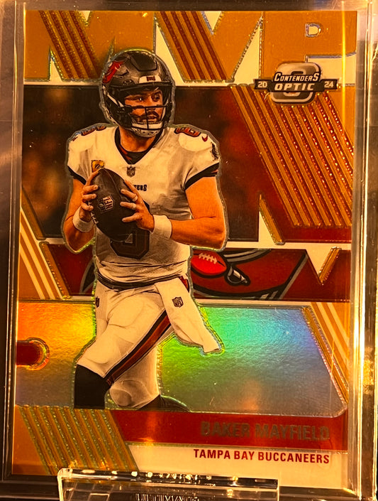 🏈 2024 Panini Contenders Optic – Baker Mayfield MVP Gold Insert #MVP-BMD 09/10