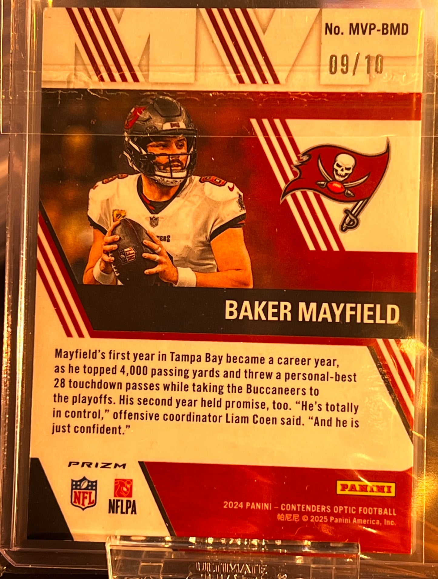 🏈 2024 Panini Contenders Optic – Baker Mayfield MVP Gold Insert #MVP-BMD 09/10