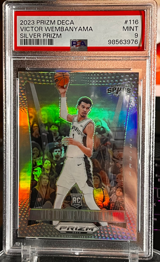 🏀 2023 Panini Prizm Deca – Victor Wembanyama Silver Prizm #116 PSA MINT 9 Cert# 98563976