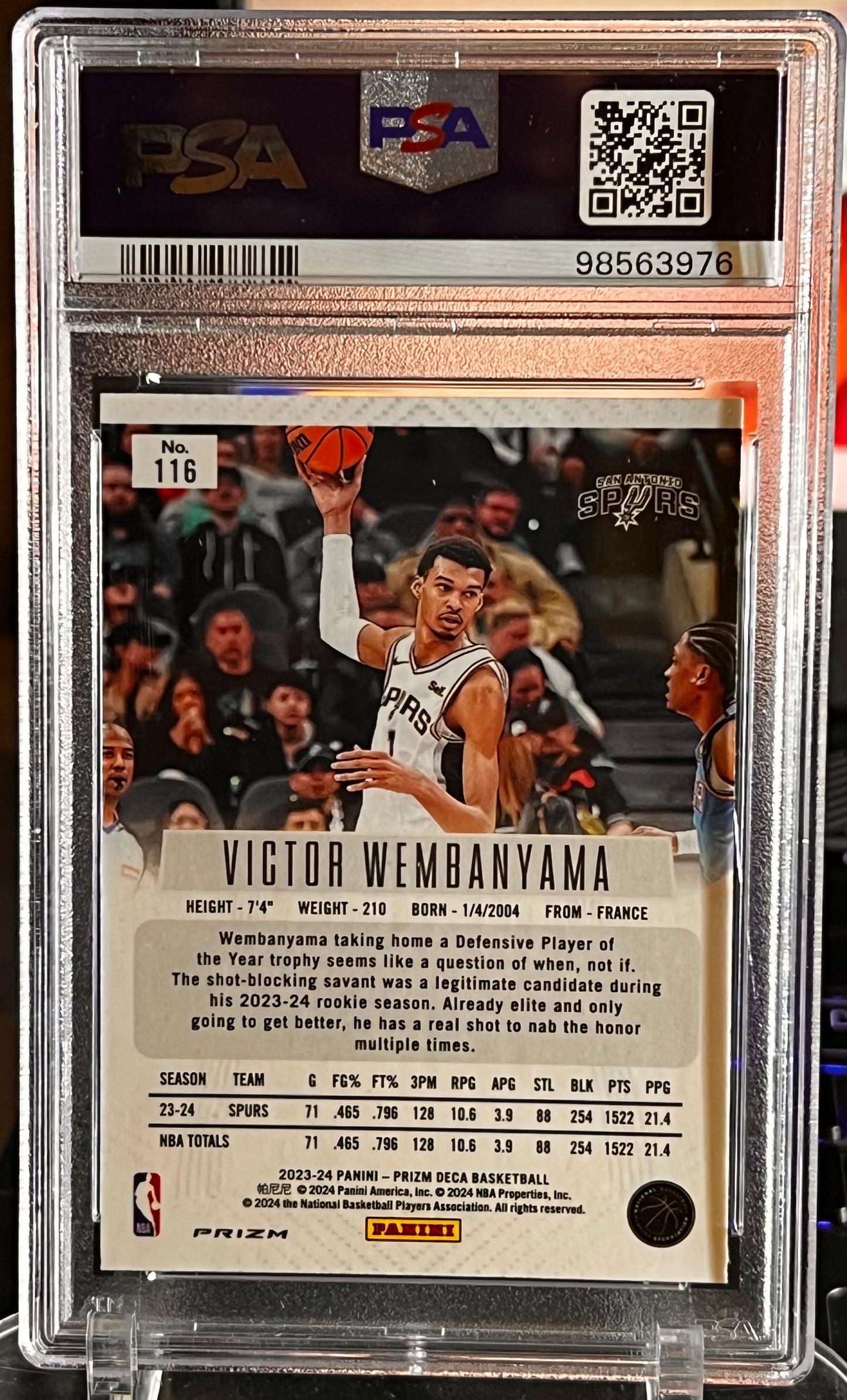 🏀 2023 Panini Prizm Deca – Victor Wembanyama Silver Prizm #116 PSA MINT 9 Cert# 98563976