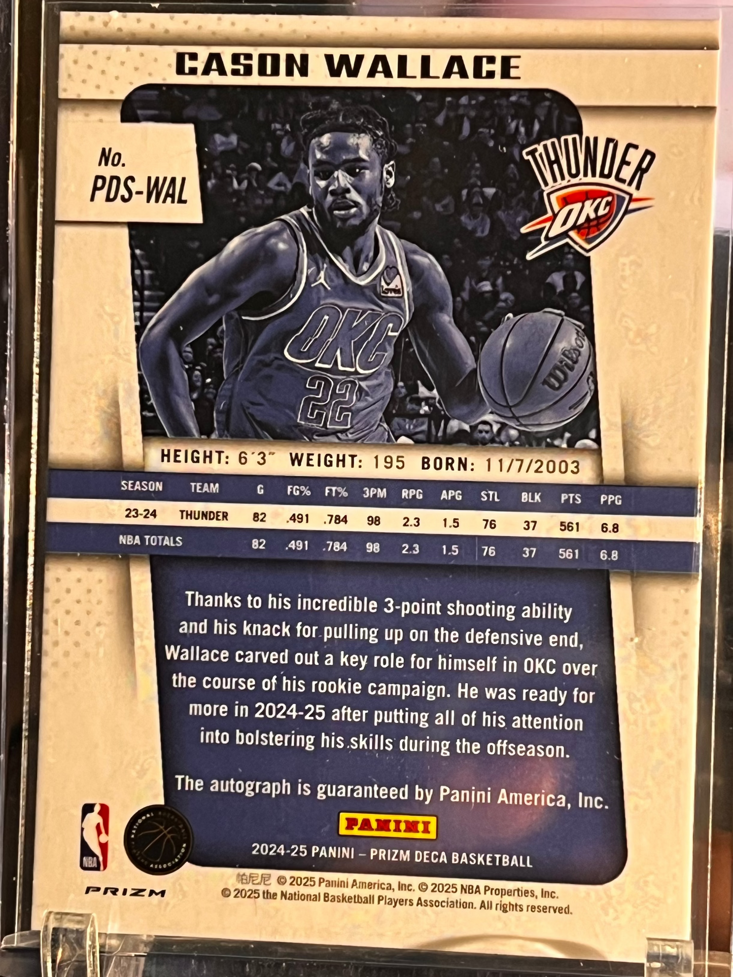 🏀 2024-25 Panini Prizm Deca – Cason Wallace Silver Prizm Auto Card #PDS-WAL | Rookie Autograph | Silver Prizm