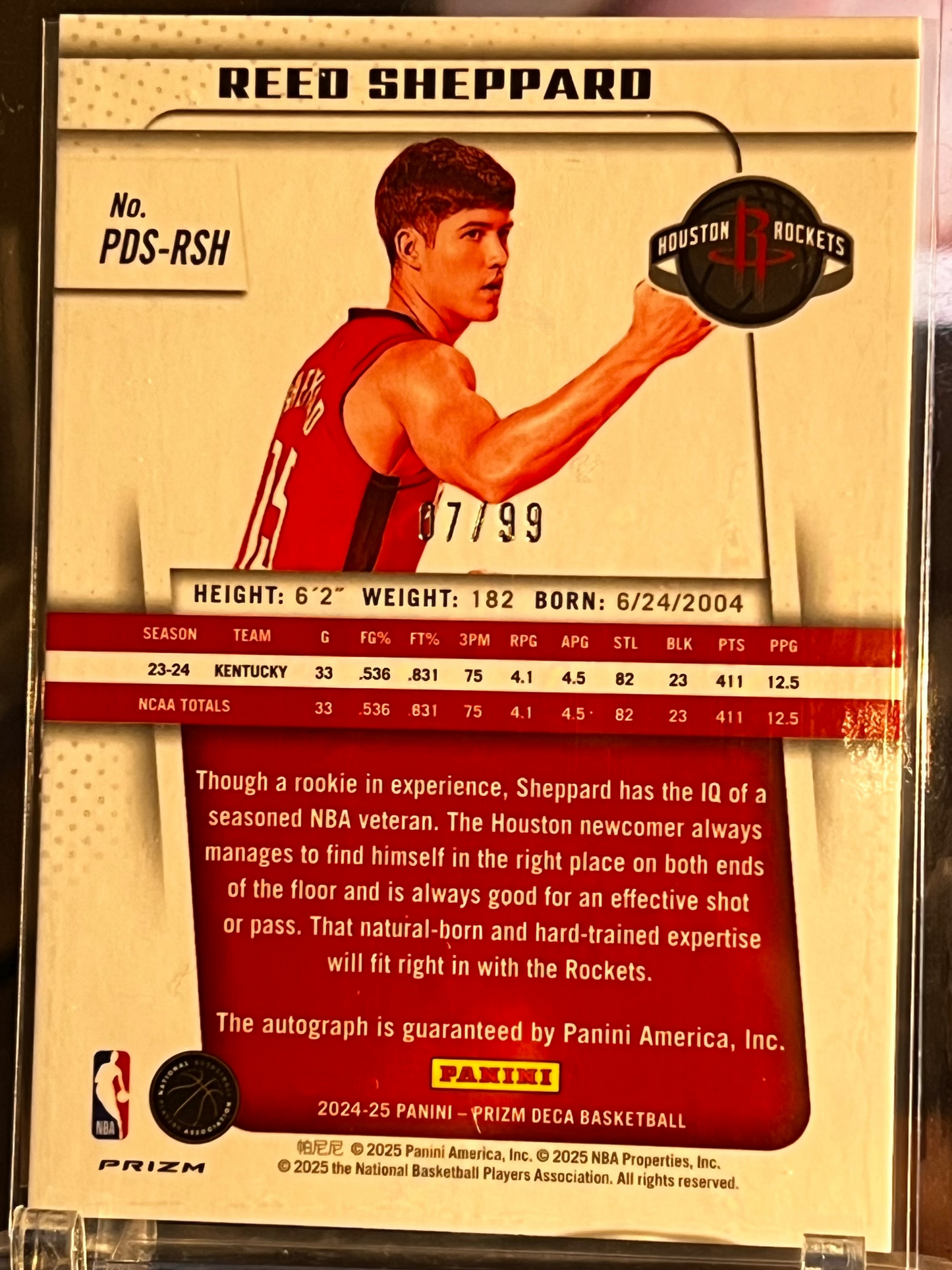 🏀 2024-25 Panini Prizm Deca – Reed Sheppard Red Rookie Auto RC Serial #/99 | Color Match Parallel