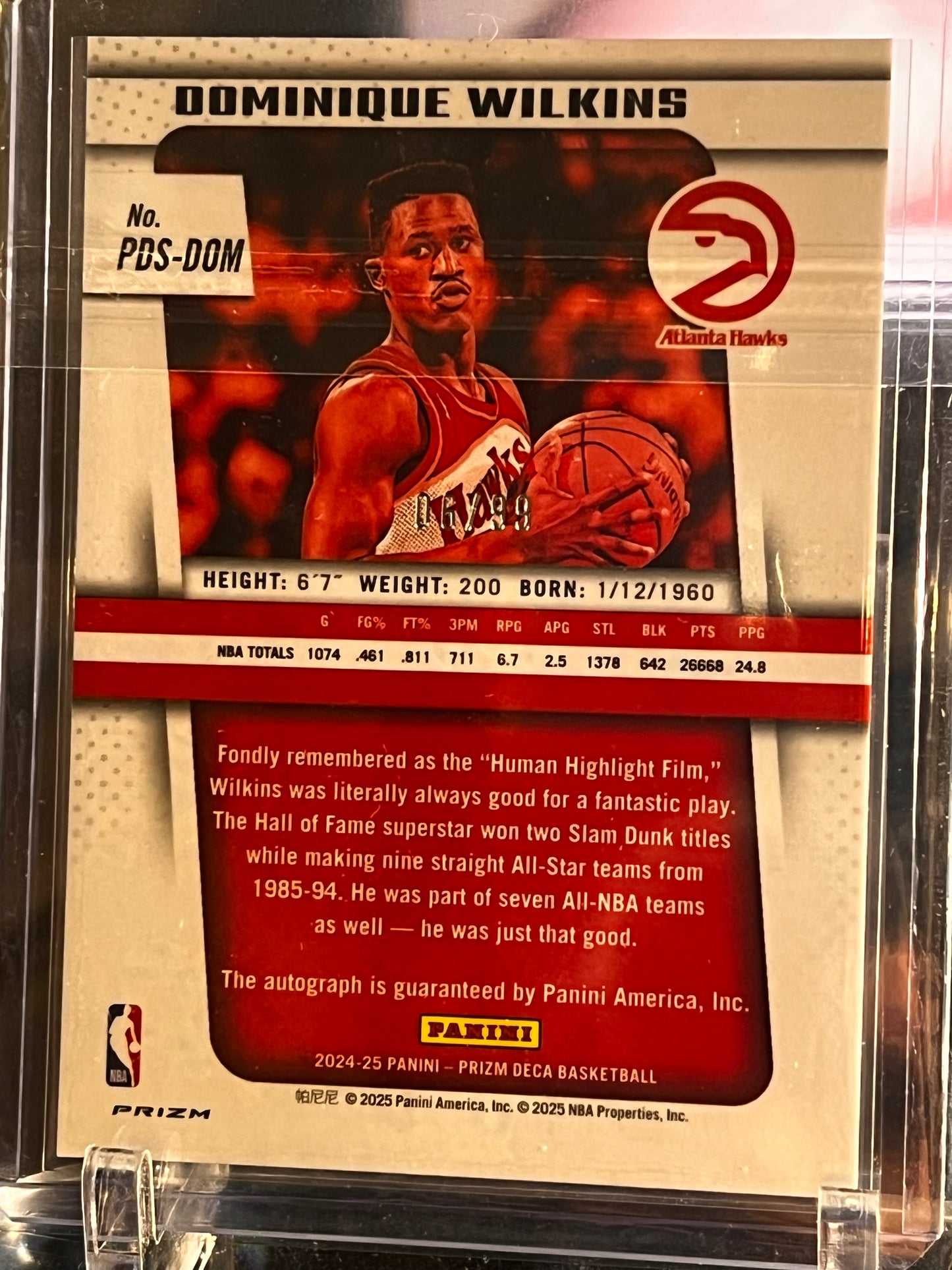 2024-25 Panini Prizm Deca Dominique Wilkins Signatures Red Prizm Auto #06/99