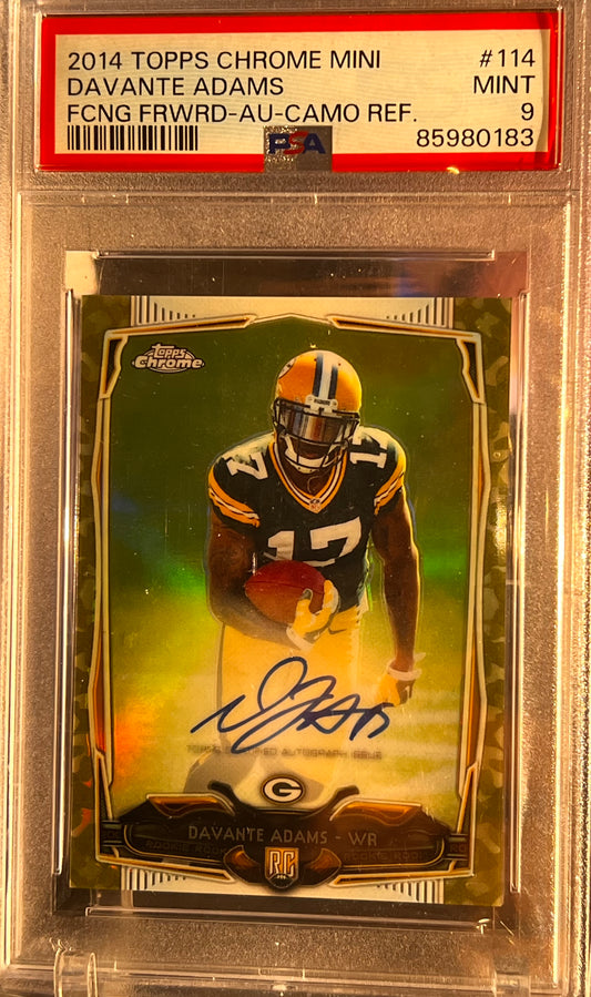 🏈 2014 Topps Chrome Mini – Davante Adams Facing Forward Auto Camo Refractor #114 | PSA MINT 9 | Cert #85980183