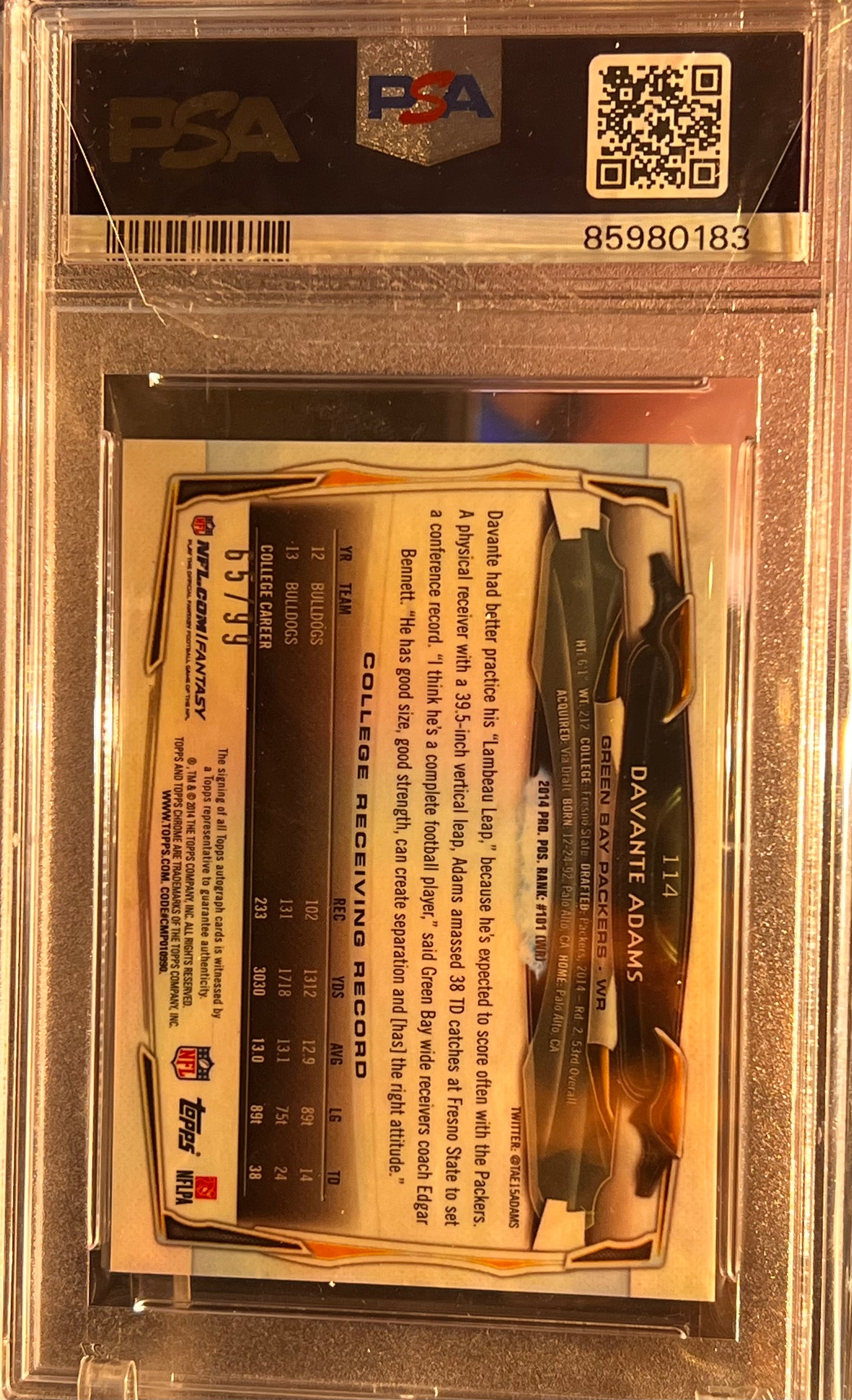 🏈 2014 Topps Chrome Mini – Davante Adams Facing Forward Auto Camo Refractor #114 | PSA MINT 9 | Cert #85980183