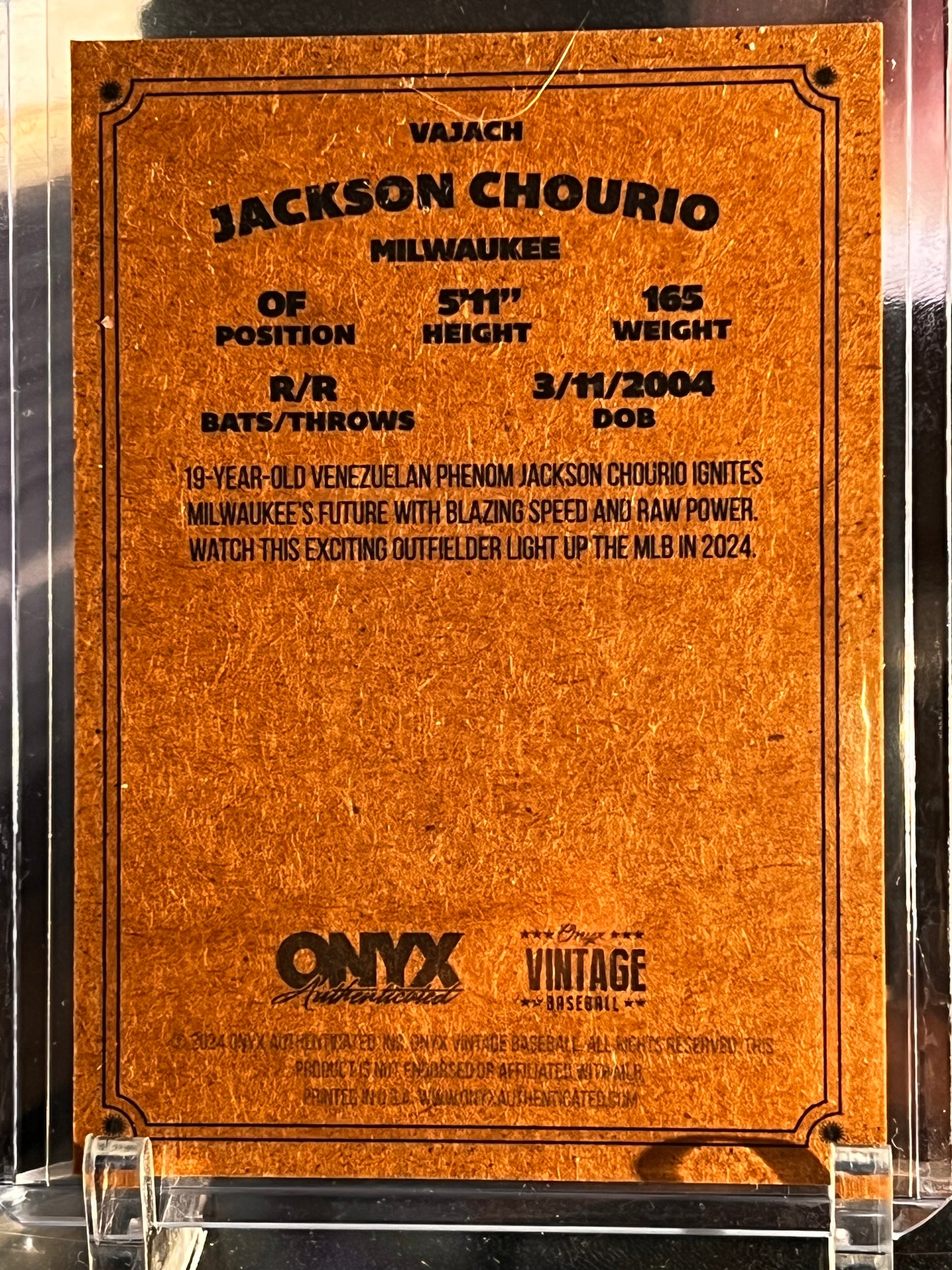 ⚾ 2024 Onyx Vintage – Jackson Chourio Rookie Autograph Milwaukee Brewers | RC Auto | On-Card Signature