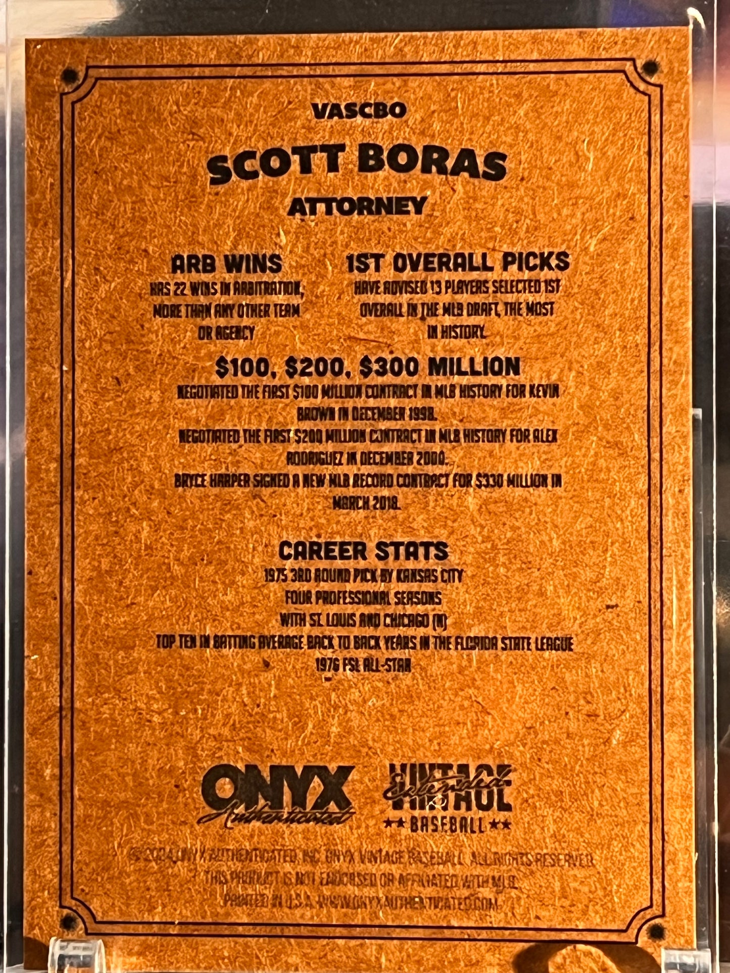 ⚾ 2024 Onyx Vintage – Scott Boras Autograph Card #VASCBO | Baseball Agent Auto | Rare Ink
