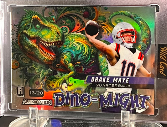 🦖 2024 Wild Card Dino-Might – Drake Maye Green T-Rex Rookie Serial #13/20 | RC | Tyrannosaurus Parallel