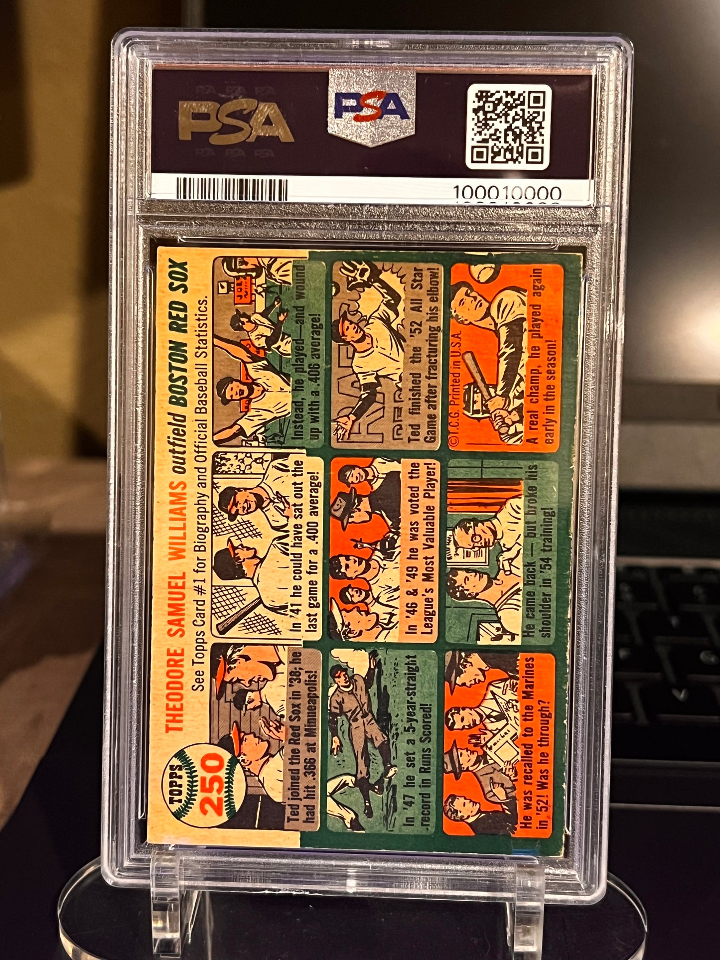 🌟 1954 Topps Ted Williams #250 – PSA 4.5 VG‑EX+ (Cert #1000100000) 🌟 Available now at Locos Rips and Hits!