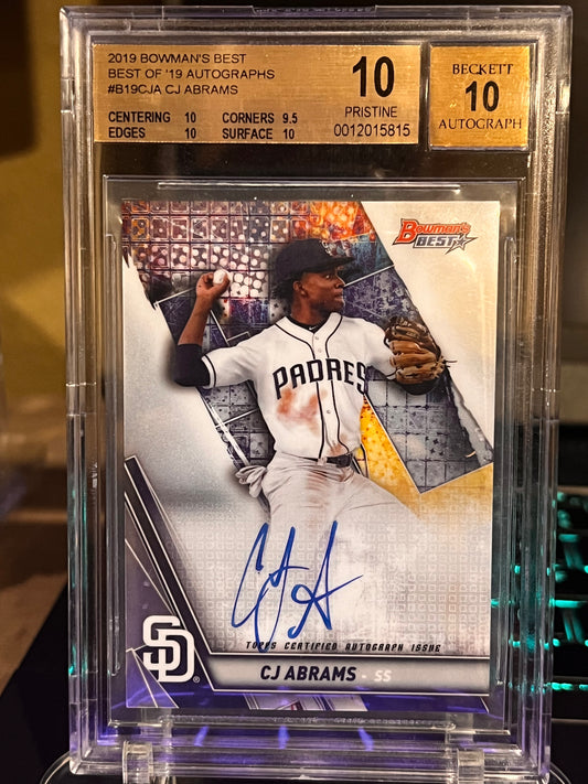 🔥 2019 Bowman’s Best CJ Abrams Prospect Auto – BGS 10 PRISTINE / 10 Auto 🔥 Available now at Locos Rips and Hits!