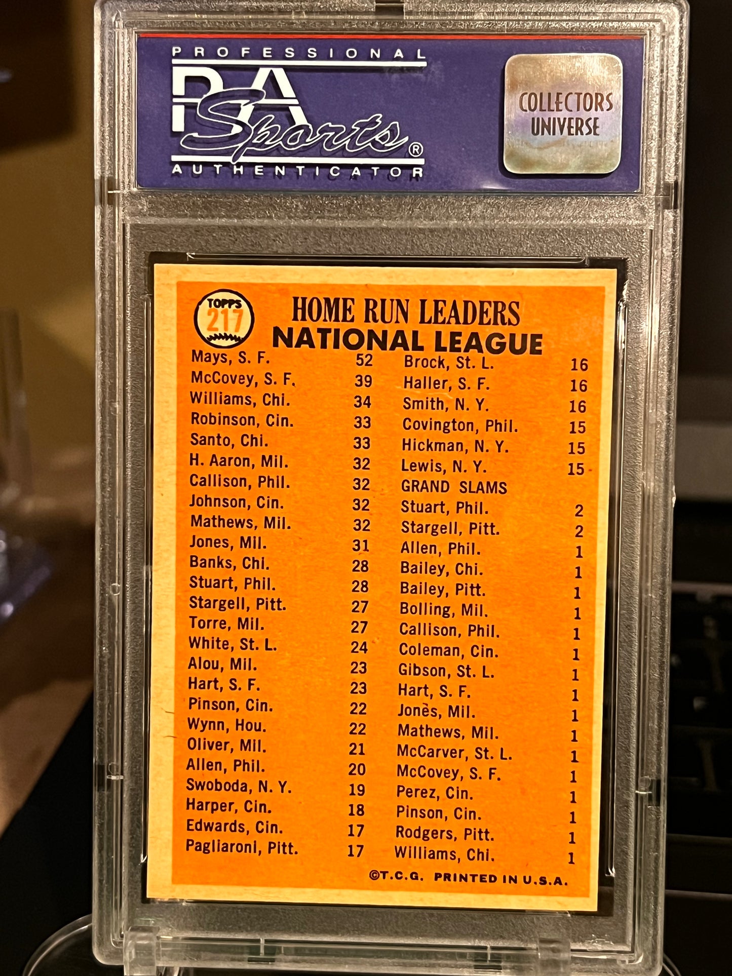 🔥 1966 Topps NL Home Run Leaders #217 – PSA 7 NM 🔥 Willie Mays | Willie McCovey | Billy Williams PSA Cert #01729329
