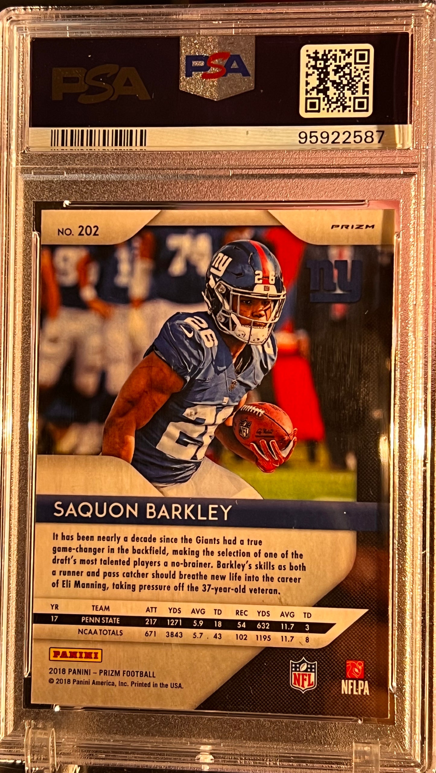 🏆 2018 Panini Prizm Saquon Barkley – Disco Prizm #202 – PSA 10 GEM MINT RC 🏆 Cert #95922587 | PSA 10 | SB Champ – Philadelphia Eagles