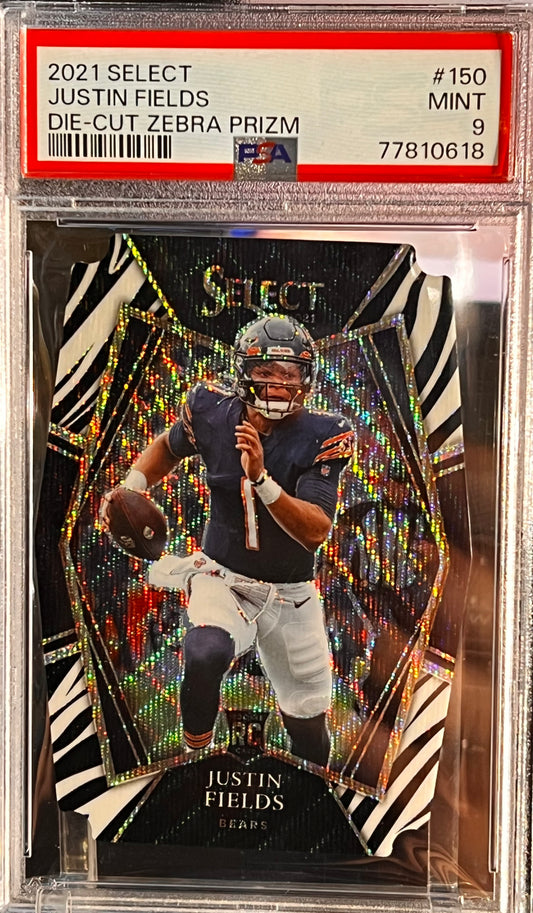 🦓 2021 Select Justin Fields – Zebra Die-Cut Prizm RC #150 – PSA 9 MINT 🦓 Cert #77810618 | Rookie Card | Case Hit Zebra | Chicago Bears New Pittsburg Steelers York Jets QB1