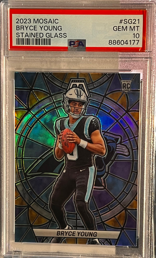 🔥 2023 Mosaic Bryce Young – Stained Glass SSP – PSA 10 GEM MINT 🔥 Cert #88604177 | Short Print Insert | Carolina Panthers Rookie QB