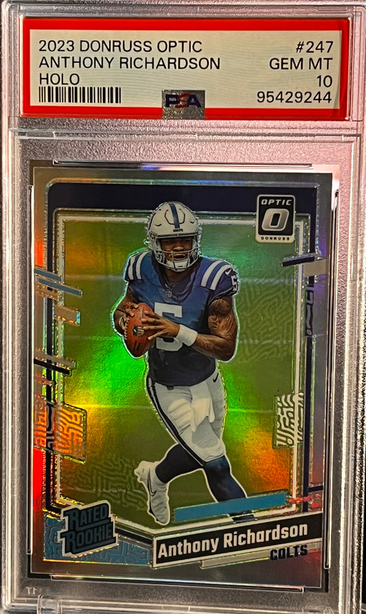 ⚡️ 2023 Donruss Optic Anthony Richardson – Holo RC #247 – PSA 10 GEM MINT ⚡️ Cert #95429244 | Colts QB1 | Chrome Finish | Rookie Year