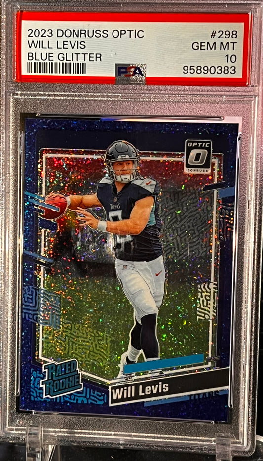 💎 2023 Donruss Optic Will Levis – Blue Glitter RC #298 – PSA 10 GEM MINT 💎 Cert #95890383 | Titans QB | Sparkle Parallel | Rookie Card