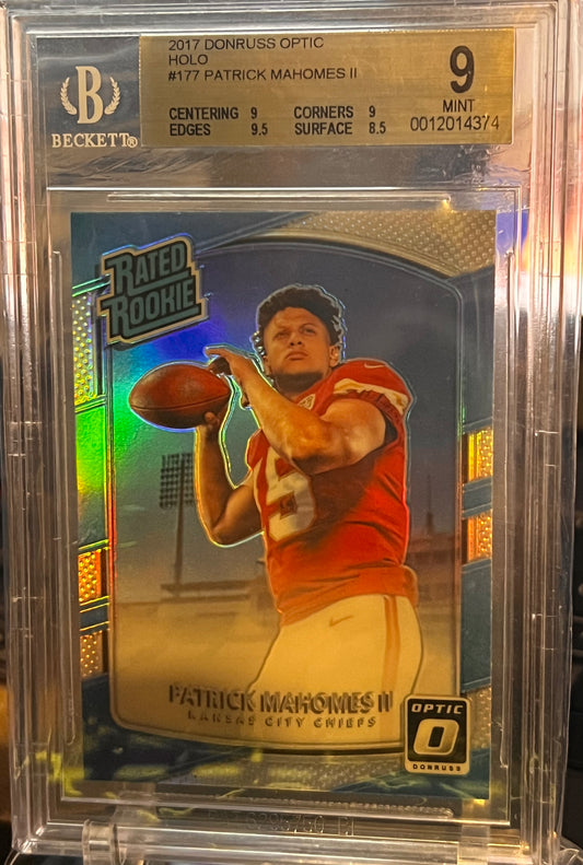 🔥 2017 Donruss Optic Patrick Mahomes II Holo RC #177 – BGS 9 MINT Cert #0012014374 | Holo Parallel | Rookie Year | Dynasty QB