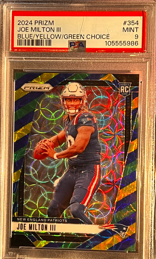 🔥 2024 PANINI PRIZM #354 Joe Milton III – Blue/Yellow/Green Choice – PSA 9 🔥 💎 POP 1 | Cert #105555986
