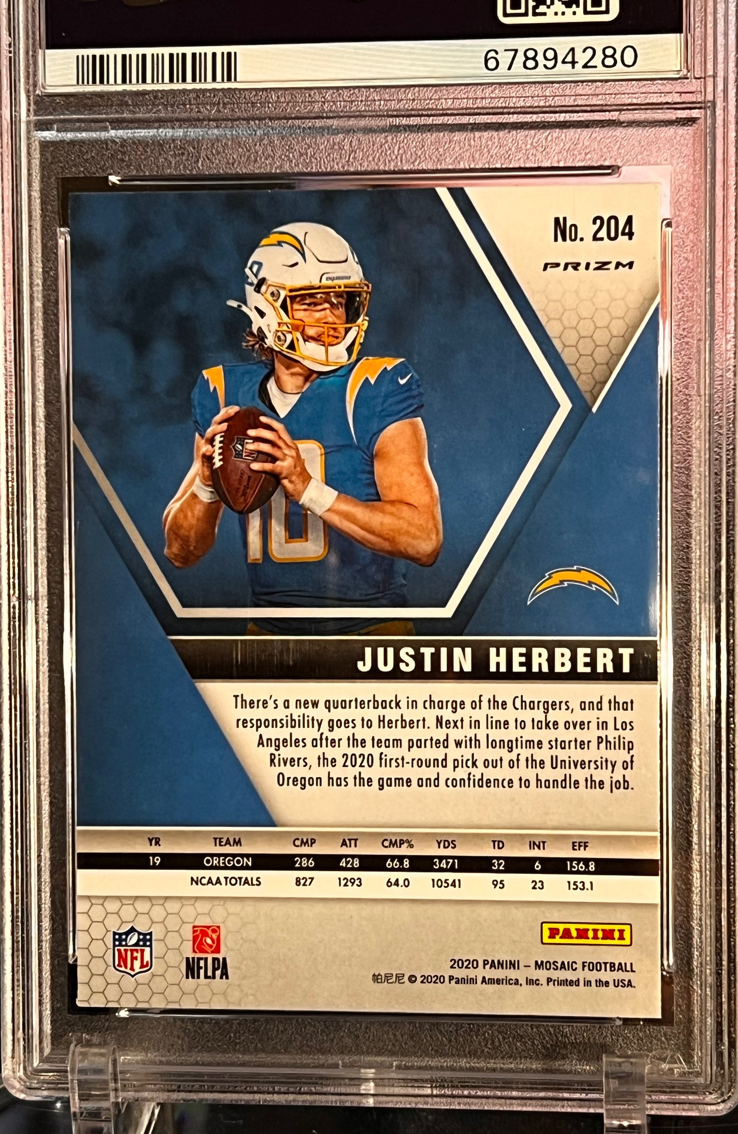 ⚡ 2020 Panini Mosaic #204 Justin Herbert – Red Mosaic | PSA 9 MINT ⚡ 🏷️ Cert #67894280 | Rookie Year Parallel | PSA Slabbed