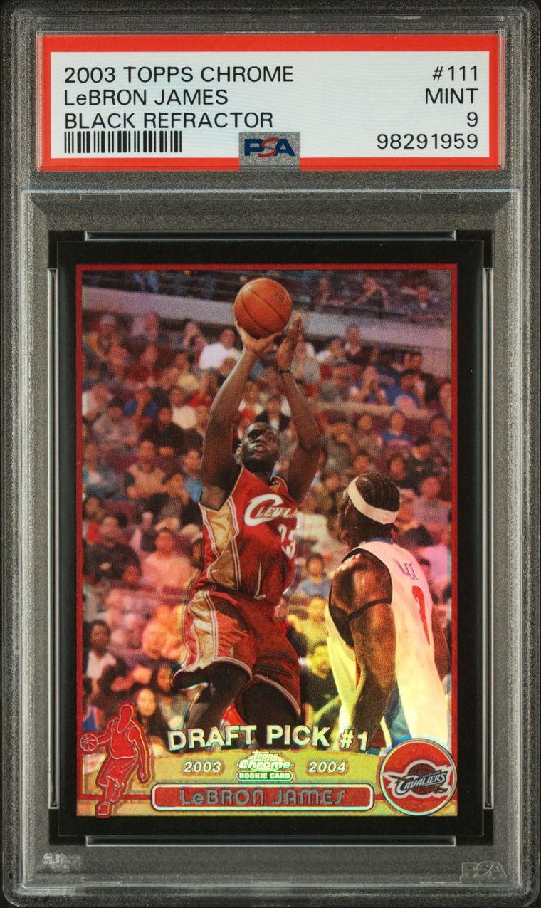 🏀 2003 Topps Chrome Black Refractor #111 LeBron James Rookie Card – PSA 9 MINT [#109/500] 🔥 Available now at Locos Rips and Hits – Shop the Vault